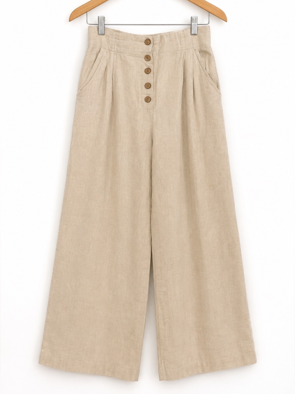 Ambiance Apparel Linen Blend Wide Leg Pants Tan Size S